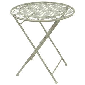 <b>Round</b> Metal Outdoor <b>Table</b> with Ornate Scroll Legs in Teal Finish Traditional Design Durable Frame - Product Image 4