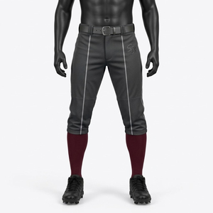 <b>Men's</b> Black Baseball <b>Knicker</b> Pants With Side Stripe Logo On Right Leg Breathable Lightweight Sporty Fit High Waist Belt Closure - Product Image 1