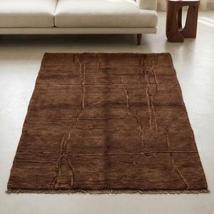 Tapis en laine noué à la main de qualité supérieure, doux et texturé, design abstrait marron, pour salon, chambre à coucher, décoration intérieure - Product Image 2