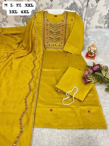 Conjunto de Kurti-Pantalón-Dupatta Recto Largo de Seda Muselina de Alta Calidad con Perlas y Lentejuelas Bordadas a Mano, Listo para Usar, a Precio Mayorista - Product Image 6