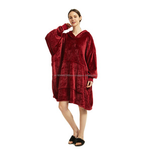Manta personalizable de lana de cordero de gran tamaño con capucha, diseño forrado de patrón sólido, ropa informal para el hogar, manta con capucha perezosa con bridas - Product Image 4