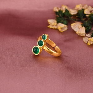 925 Sterling Silver Natural Green Onyx Three Gemstone Gold Plated <b>Adjustable</b> <b>Ring</b> - Product Image 2
