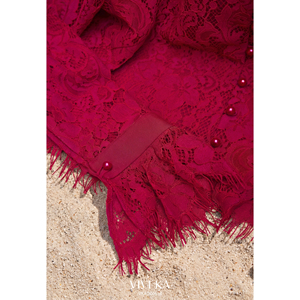 Blusa Roja de Encaje para Mujer con Cuello Peter Pan, Manga Trompeta, Volantes, Capa Transparente, Elegante, Casual, Corta, Transpirable, SUNE - Product Image 6