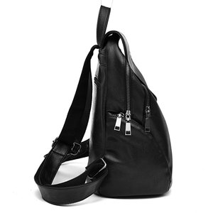 Trendy Wholesale Custom Logo <b>Black</b> Leather Flap <b>Backpack</b> Purse <b>Womens</b> School Vertical Zipper Travel Casual Daypack Bookbags - Product Image 3