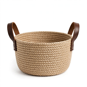Panier de rangement multifonctionnel en jute écologique rond avec poignées, design moderne pour le stockage des aliments, exporté du Bangladesh - Product Image 5