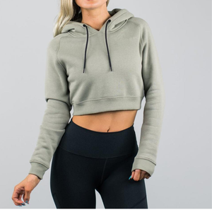 Haut court personnalisé pour femme, mode hiver, grande taille, pull à capuche à manches courtes, broderie frontale, motif uni, écologique - Product Image 1