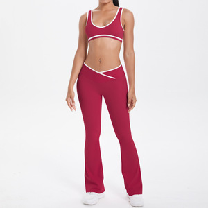 Women Patchwork Yoga Sports Bra Wide Leg Pants Set High Waist Casual Workout Fitness Activewear Lounge Outfit - Product Image 5