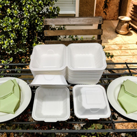 Contenants alimentaires jetables en bagasse empilables classiques et peu encombrants pour cuisines, événements et plats à emporter