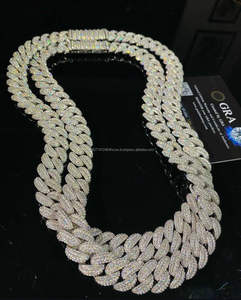 Collier chaîne maille cubaine Miami 18 mm en argent sterling 925, serti de moissanite couleur or blanc, style hip-hop, design unique, cadeau - Product Image 3