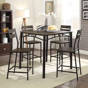Set da Pranzo in Stile Industriale Marrone Antico 5 Pezzi, Tavolo Alto con 4 Sedie in Metallo - Product Image 1