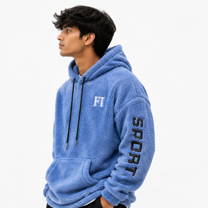 Sweat-shirt à capuche en molleton de coton pour homme, brodé sur mesure, style sport, doux et moelleux, chaud, en sherpa, avec poche avant, décontracté, streetwear - Product Image 4