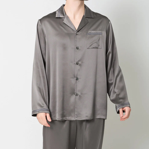 Pyjama en soie glacée VIRAL pour homme, ensemble deux pièces avec revers, manches longues et pantalon long, tenue de nuit en satin grande taille pour homme, collection automne - Product Image 4