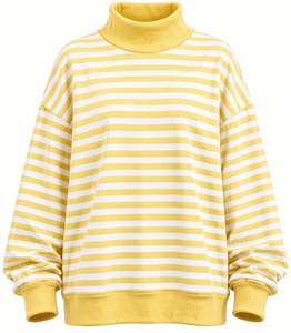 Pull col roulé rayé oversize pour femme, tricoté à manches longues, coupe asymétrique ample, idéal pour l'automne - Product Image 3