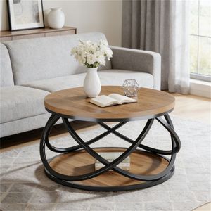 Tavolino da Caffè Rotondo con Ripiano Portaoggetti per Sala da Pranzo, Salotto o Uso Centrale - Product Image 3