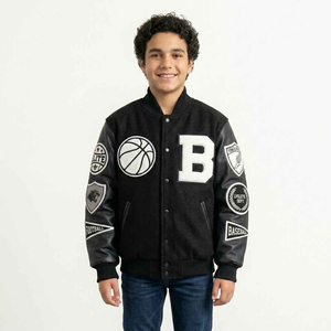 Veste de baseball pour homme, style varsity, corps en laine, manches en cuir véritable, design bicolore personnalisé, veste bomber universitaire - Product Image 3