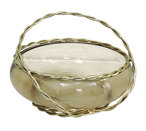 Bol à fruits élégant en verre ambré avec poignée en fil de laiton torsadé, centre de table décoratif vintage pour la décoration de la maison et de la cuisine - Product Image 5