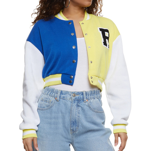 Veste universitaire unisexe à blocs de couleurs avec logo R brodé, col rabattu, fermeture boutonnée, style preppy pour l'automne - Product Image 5