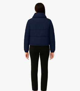 Pakistan Made Winter Custom Women's Puffer Jacket Navy Blue Oversized Puffer Jacket <b>Shawl</b> Collar Quilted Jacket Warm Winter Wear - Product Image 2