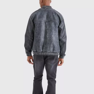 High Quality <b>Men's</b> Washed Polyester <b>Bomber</b> <b>Jacket</b> Stand Collar Zipper Closure Embroidery Logo Front Casual Autumn Wear Solid - Product Image 5