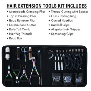 Kit d'outils professionnels pour extensions capillaires de salon : Pince à sertir durable, coupe-keratine, ciseaux de précision, peigne, pinces, aiguille, boîte de rangement - Product Image 2