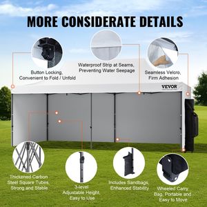 Carpa Plegable de 10x20 Pies con Paredes Laterales Removibles, Gazebo Portátil Instantáneo con Bolsa con Ruedas, Resistente a los Rayos UV e Impermeable - Product Image 5