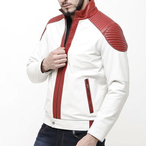 High Quality Customized <b>Winter</b> Cow Skin Men Leather <b>Jacket</b> <b>Waterproof</b> White Maroon Colors 100% Men Genuine Leather - Product Image 3