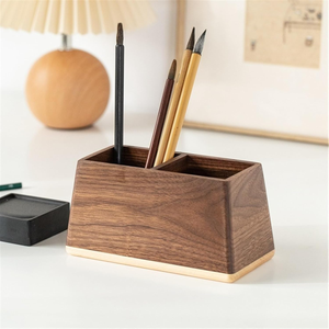 Porte-stylos et crayons en bois à double compartiment, organisateur de bureau rectangulaire pour le bureau et la maison - Product Image 1