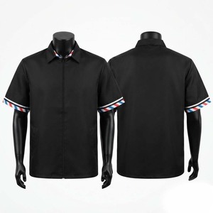Veste de barbier unisexe, polyester twill respirant de qualité supérieure, 180 GSM, noir, manches courtes, uniforme de travail, logo personnalisé - Product Image 1