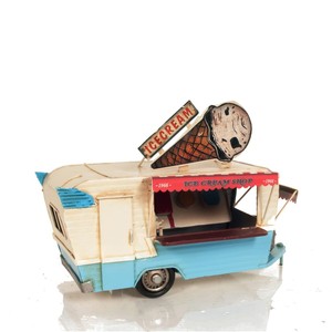 รถพ่วงขายไอศกรีมโลหะทำมือสไตล์วินเทจ ปี 1966 รุ่นรถขายอาหารย้อนยุค ของตกแต่ง ขนาด 24.13x19.05x19.7 ซม. - Product Image 1