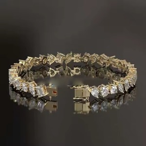 New Round Shape Lab Grown Diamond Tennis Bracelet Bezel Setting 18K Yellow Gold Diamond Bracelet for Both <b>Men</b> and Women - Product Image 3