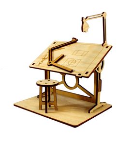 Mesa de Dibujo de Madera Ecológica con Taburete y Lámpara, Kit de Bricolaje (Estilo Imitación Antigua) - Product Image 2