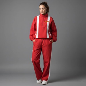 Survêtement femme personnalisé 100 % polyester, couleur unie, coupe ample confortable, logo imprimé sur mesure, respirant, 2 pièces - Product Image 1