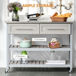 Carrello da Cucina in Acciaio Inossidabile con 2 Cassetti, Grigio, Carrello Multiuso con Ruote - Product Image 5