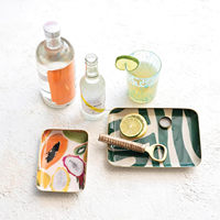 Plateaux carrés en métal émaillé, faits à la main, élégants, personnalisés, à motifs floraux créatifs et abstraits, bord doré, écologiques, compatibles lave-vaisselle, durables