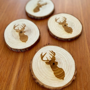 Posavasos de madera con diseño de renos, artesanía impresa, posavasos de madera para té y café, precio al por mayor - Product Image 1