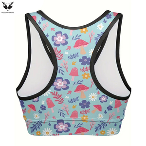 Women's Plus Floral Leaf Print Contrast Trim Racer Back High <b>Stretch</b> Fitness Yoga Running <b>Bra</b>, Breathable Solid Sports <b>Bras</b> - Product Image 3
