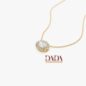 Collier Pendentif Halo Diamant Ovale Contemporain, Collier Charme Solitaire pour Femme, Chaîne Fine en Or, Bijou Tendance Quotidien - Product Image 2