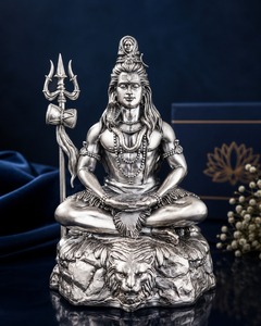 Jaipur Metals - Ídolo de Mahadev Chapado en Plata Oxidada 999 |   Estatua del Dios Shiva 100% en Latón |   Regalo de Inauguración de Casa o Pooja |   5x5.5x7cm - Product Image 1