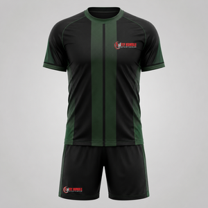 Conjunto de Camiseta y Pantalones Cortos de Fútbol Unisex Fly Humble en Negro y Verde, Transpirable, Ajuste Atlético, para Todas las Temporadas, Impresión Sublimada, 100% Poliéster - Product Image 1