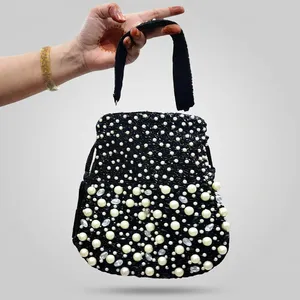 Bolso de mano para mujer más vendido, cartera de noche negra con cuentas de perlas, bolso de mano de cristal hecho a mano para boda, al mejor precio - Product Image 4