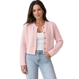 Cardigan en tricot rose pour femme, boutonné sur le devant, tricot texturé, manches longues, haut décontracté et tendance, fabrication OEM sur mesure, vente en gros - Product Image 3