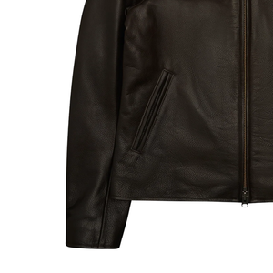 Men’s Dark Brown Genuine Leather <b>Racer</b> <b>Jackets</b> Stand Collar Zip Front Slim Fit Premium Casual Custom Motorcycle Winter Outerwear - Product Image 5