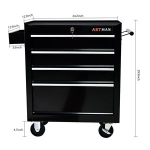 Carrello Portautensili Nero a 4 Cassetti Multifunzionale con Ruote, Soluzione Pratica per lo Stoccaggio - Product Image 4