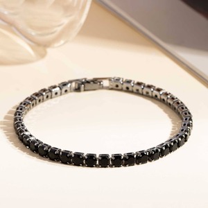 Womens 925 Silver Moissanite <b>Black</b> Stone <b>Wrap</b> Tennis Bracelet Set Geometric Cut Luxury Fashion Jewellery Gift - Product Image 2