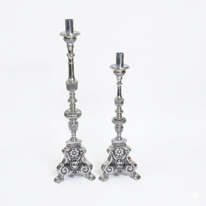 Antique Style Baroque Silver <b>Candlestick</b> Tall Cast Metal Flower/Candle Stand Victorian Pillar <b>Holder</b> for Luxury Hotel & Home Use - Product Image 1