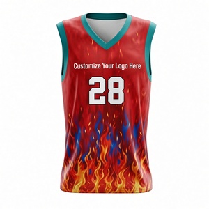 Maillot de basketball personnalisable Soccer Max à imprimé flamme, col en V, sans manches, unisexe adulte, polyester 300 g/m², sublimé - Product Image 1