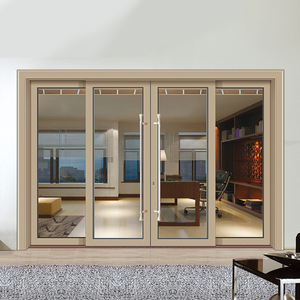 Proveedor Chino de <span class=keywords><strong>Puertas</strong></span> Corredizas Manuales Modernas de Aluminio y Vidrio con Acabado de Grano de Madera para Uso Exterior en Villas - Product Image 2