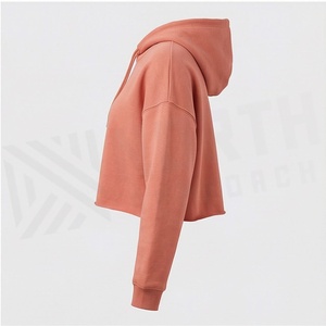 Customized Womens Drawstring Crop Top <b>Drop</b> Shoulder Hoodie Full Sleeve 100% Cotton Design OEM Knitted Color Streetwear - Product Image 3