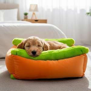 Cuccia per Animali Yommy 70x50x22cm, Arancione e Verde a Contrasto, Morbida e Confortevole, Letto a Sandwich a Forma di Hot Dog - Product Image 4