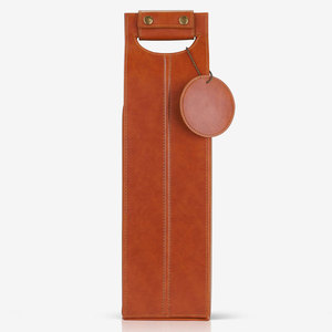 Brown Leather Custom Logo <b>Foldable</b> Wine <b>Bottle</b> Carrier with Handle for Adults - Product Image 1